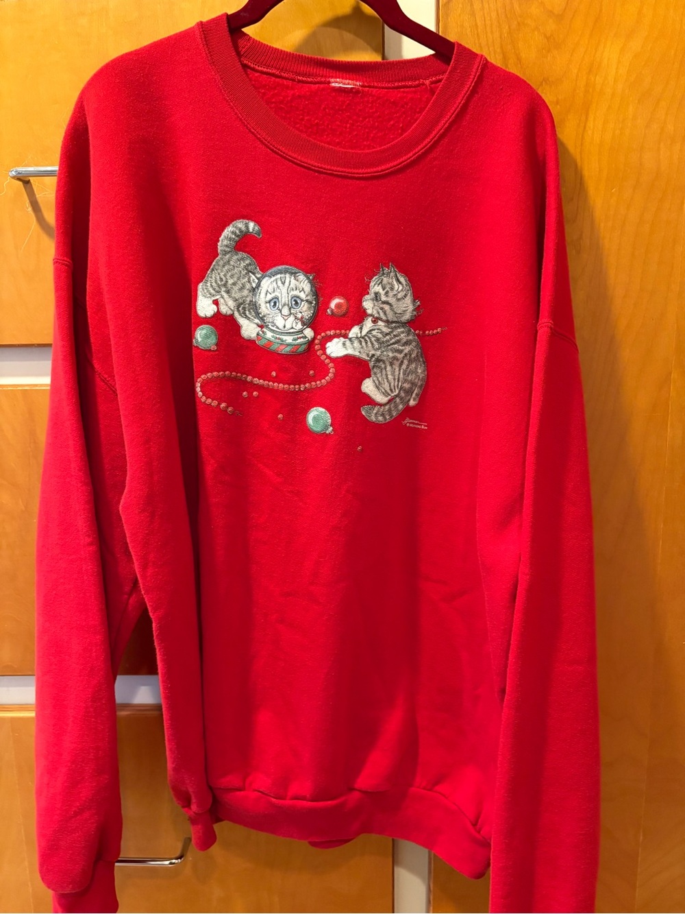 Vintage Cat Christmas Sweatshirt XL Women’s Red Morning Sun